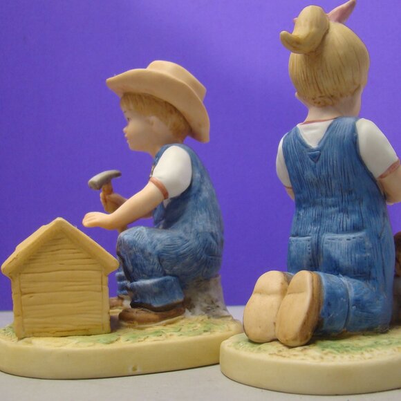 Pair of HOMCO Denim Days Figurine Set #1503 Puppy Love 1985 Home Interiors - Picture 6 of 16